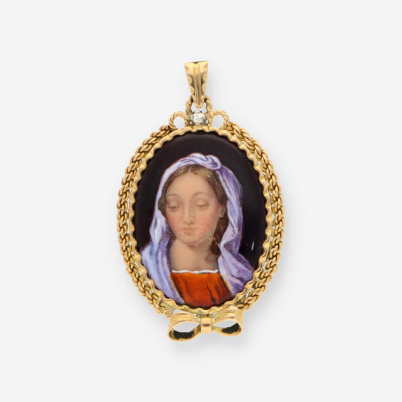 Medalla virgen esmalte oro y brillantes