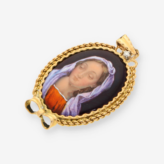 Medalla virgen esmalte oro y brillantes