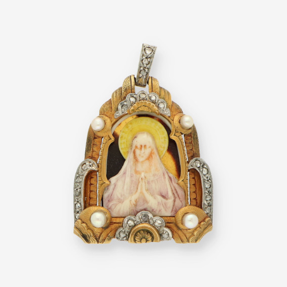 Virgen oro esmalte carey y diamantes