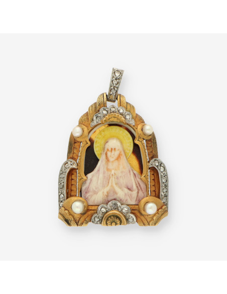 Virgen oro esmalte carey y diamantes