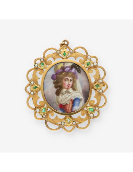 Medalla oro, esmalte y perlas