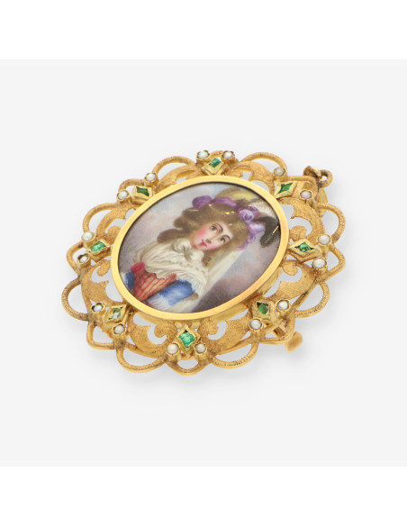 Medalla oro, esmalte y perlas