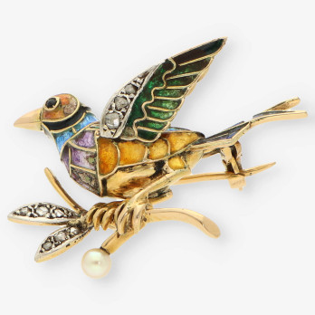 Aguja pajaro Esmalte oro y brillantes