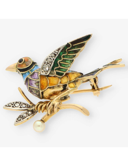 Aguja pajaro Esmalte oro y brillantes
