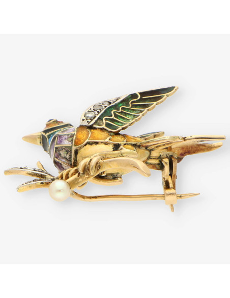 Aguja pajaro Esmalte oro y brillantes