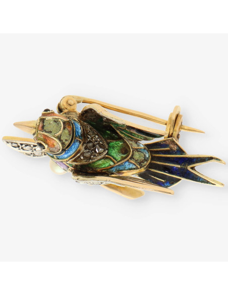 Aguja pajaro Esmalte oro y brillantes
