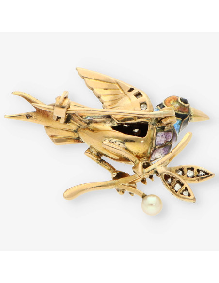 Aguja pajaro Esmalte oro y brillantes