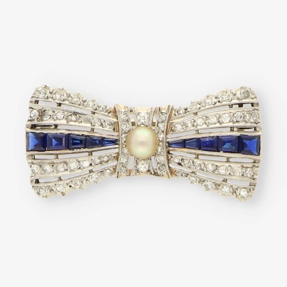 Broche oro blanco zafiro y brillantes