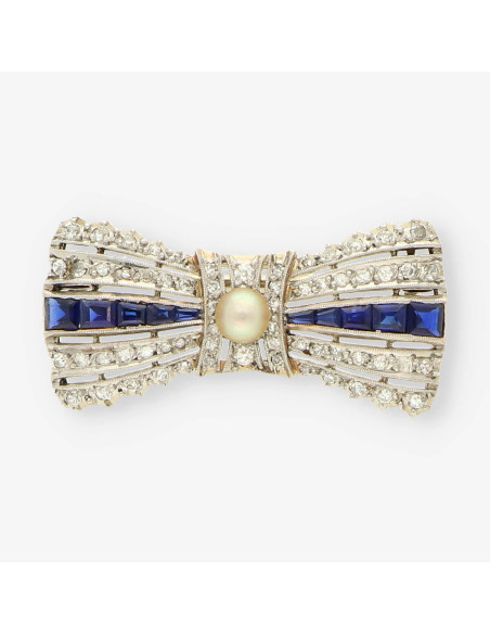 Broche oro blanco zafiro y brillantes
