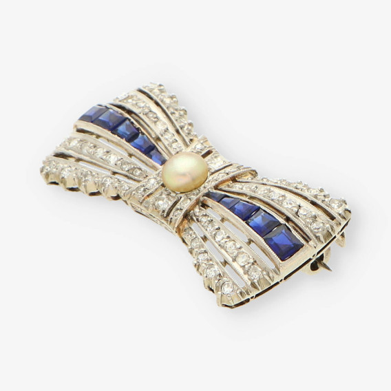 Broche oro blanco zafiro y brillantes