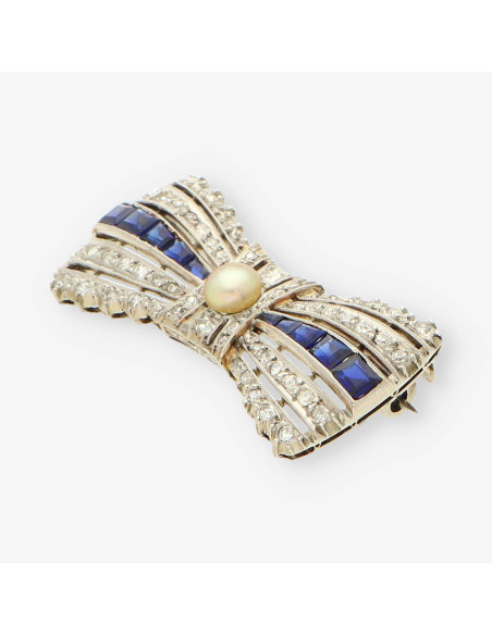 Broche oro blanco zafiro y brillantes