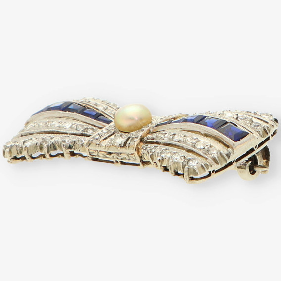Broche oro blanco zafiro y brillantes