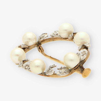 Broche oro blanco perla y diamante 2