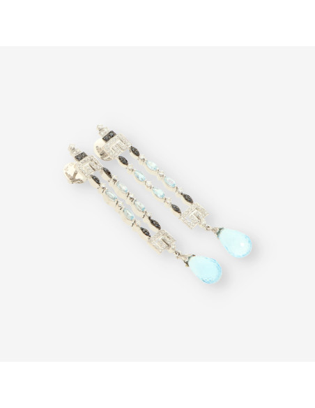 Pendientes oro bl. p.azul p. negra y bri