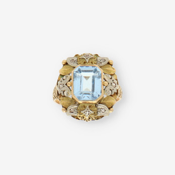 Anillo oro Vintage p. azul y diamantes