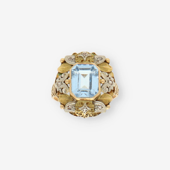 Anillo oro Vintage p. azul y diamantes