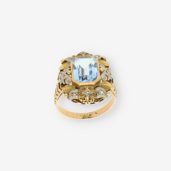 Anillo oro Vintage p. azul y diamantes 2