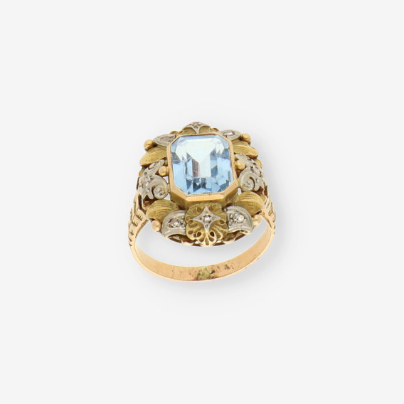 Anillo oro Vintage p. azul y diamantes