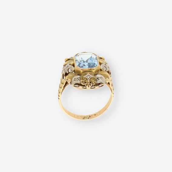 Anillo oro Vintage p. azul y diamantes