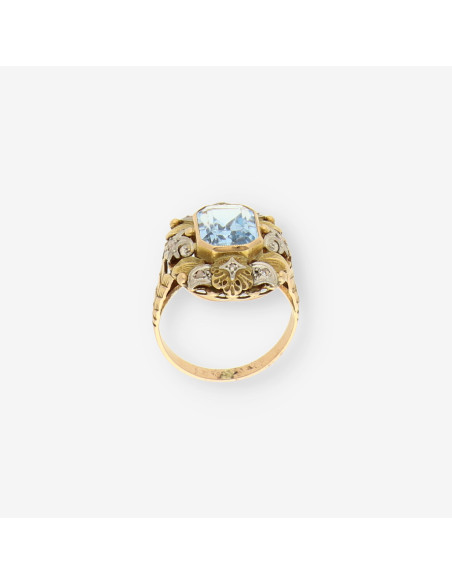 Anillo oro Vintage p. azul y diamantes