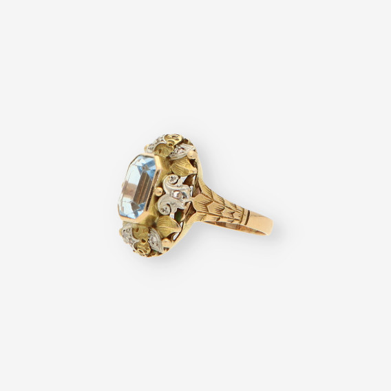 Anillo oro Vintage p. azul y diamantes