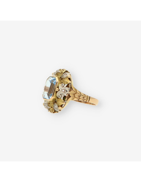 Anillo oro Vintage p. azul y diamantes