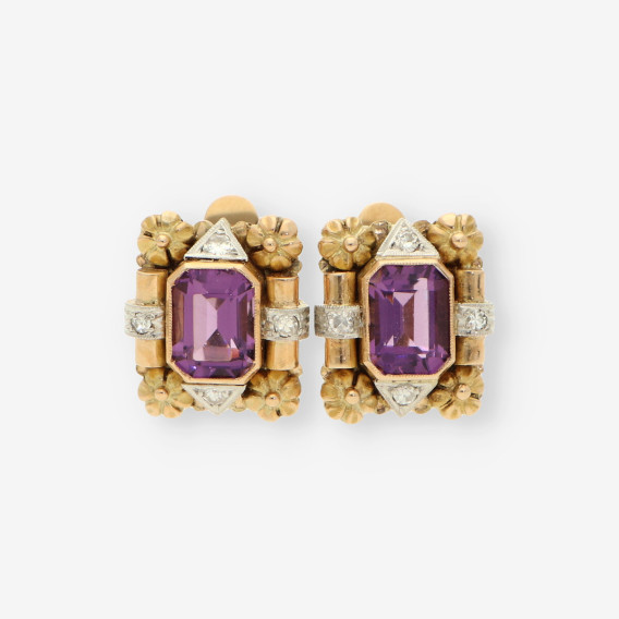 Pendientes oro p. lila y diamantes