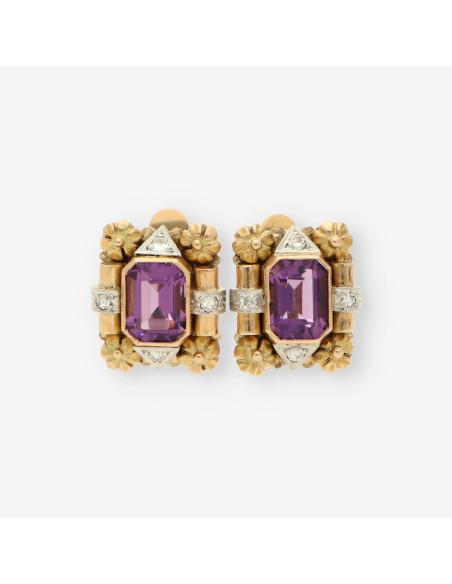Pendientes oro p. lila y diamantes