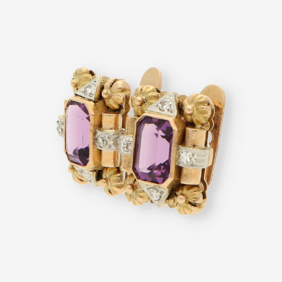 Pendientes oro p. lila y diamantes