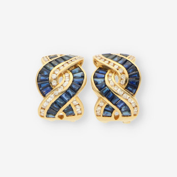 Pendientes oro, zafiro y brillantes