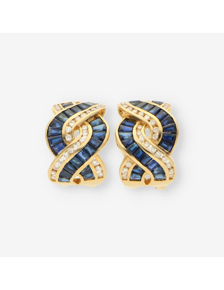 Pendientes oro, zafiro y brillantes
