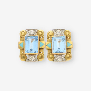 Pendientes Vintage oro, esmalte y p.azul
