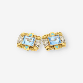 Pendientes Vintage oro, esmalte y p.azul 2