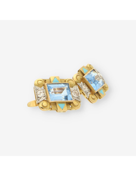 Pendientes Vintage oro, esmalte y p.azul