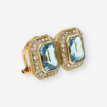 Pendientes vintage oro p.azul y diamante 2