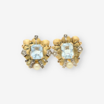 Pendientes Vintage aguamarina diam oro 