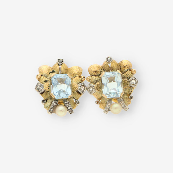 Pendientes Vintage aguamarina diam oro 