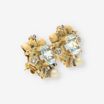Pendientes Vintage aguamarina diam oro  2