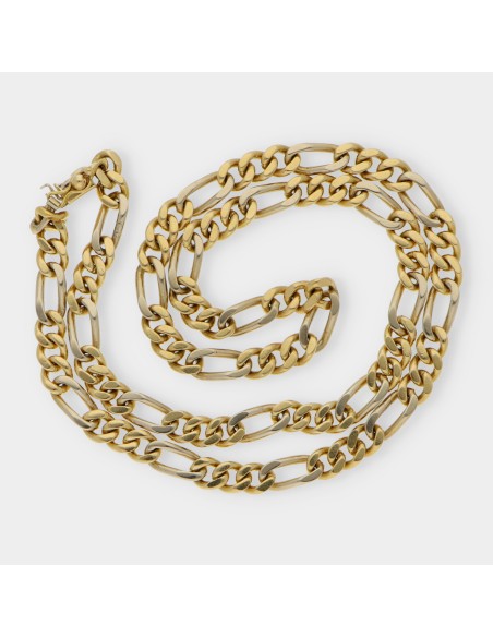 Cadena barbada alterna 3x1 en oro bicolor 18kt