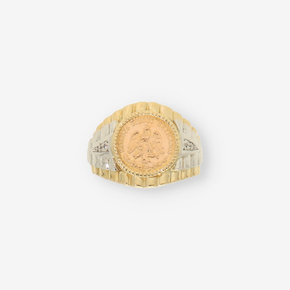 Anillo oro bl. y amarillo con moneda