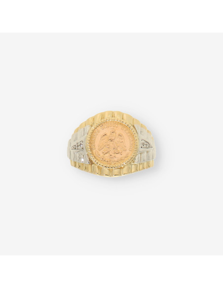 Anillo oro bl. y amarillo con moneda