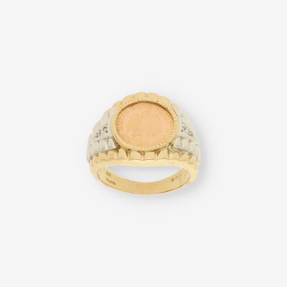Anillo oro bl. y amarillo con moneda