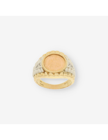 Anillo oro bl. y amarillo con moneda