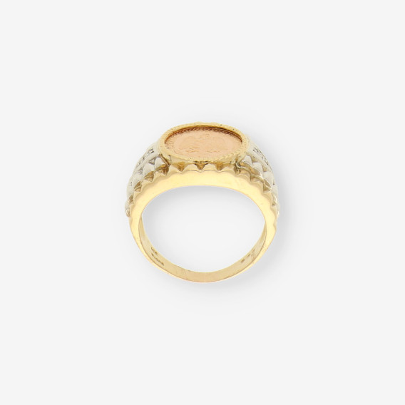 Anillo oro bl. y amarillo con moneda