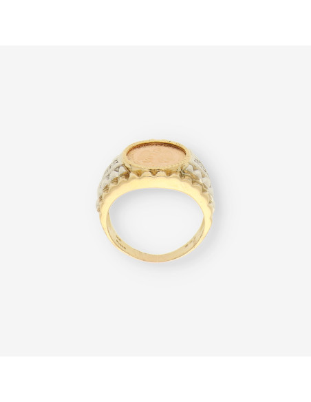 Anillo oro bl. y amarillo con moneda
