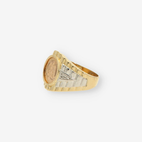 Anillo oro bl. y amarillo con moneda
