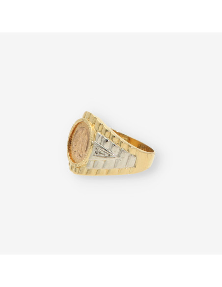 Anillo oro bl. y amarillo con moneda