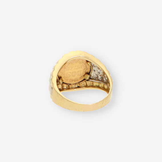 Anillo oro bl. y amarillo con moneda