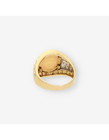 Anillo oro bl. y amarillo con moneda