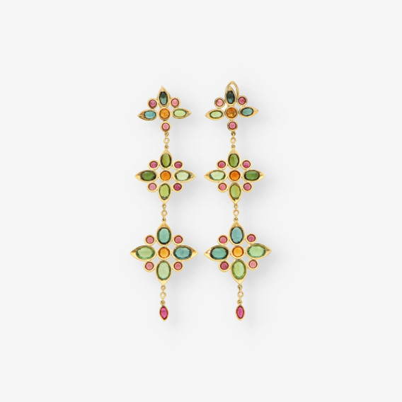 Pendientes largos p. colores oro y bri